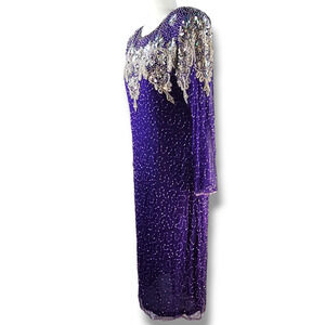 VTG JP Fashion Hand Beaded Silk Sheath Cocktail Dress Sz. M Royal Purple